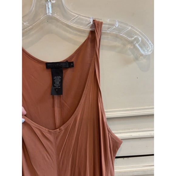 Donna Karan Satin Tank Slip Dress Gown Slits Medium Cognac Brown Orange Italy - Picture 6 of 6